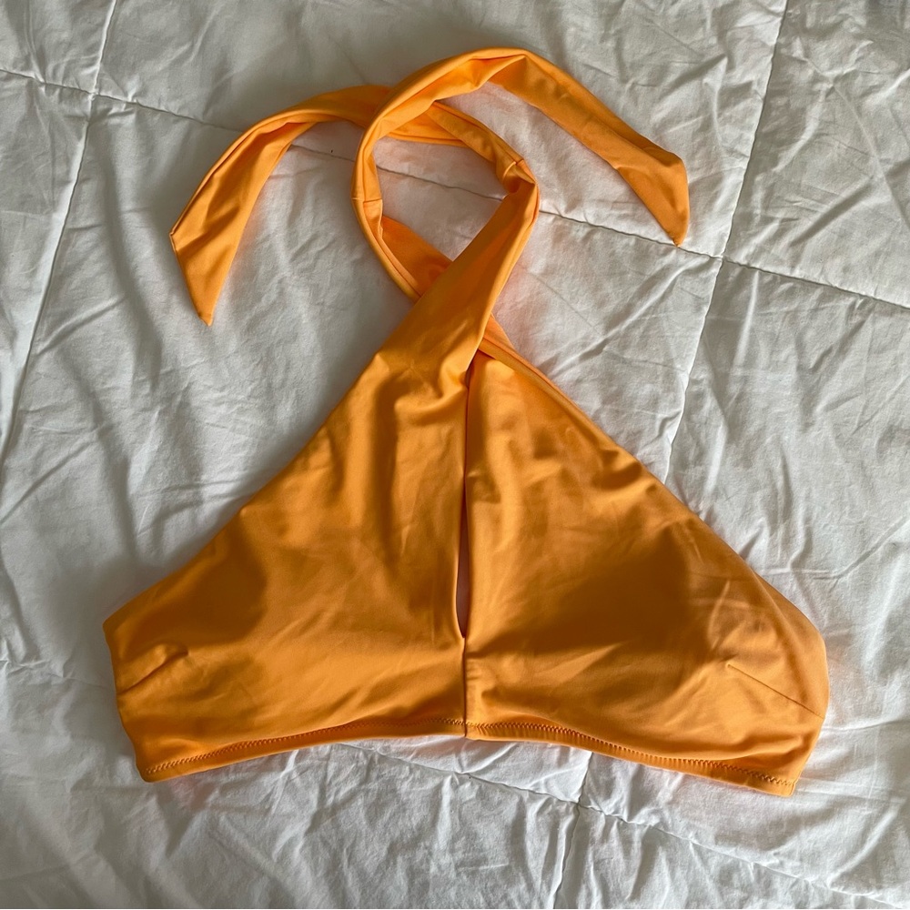 NWT AERIE Crossover Keyhole Halter Bikini Top Orange Women's M-Padded